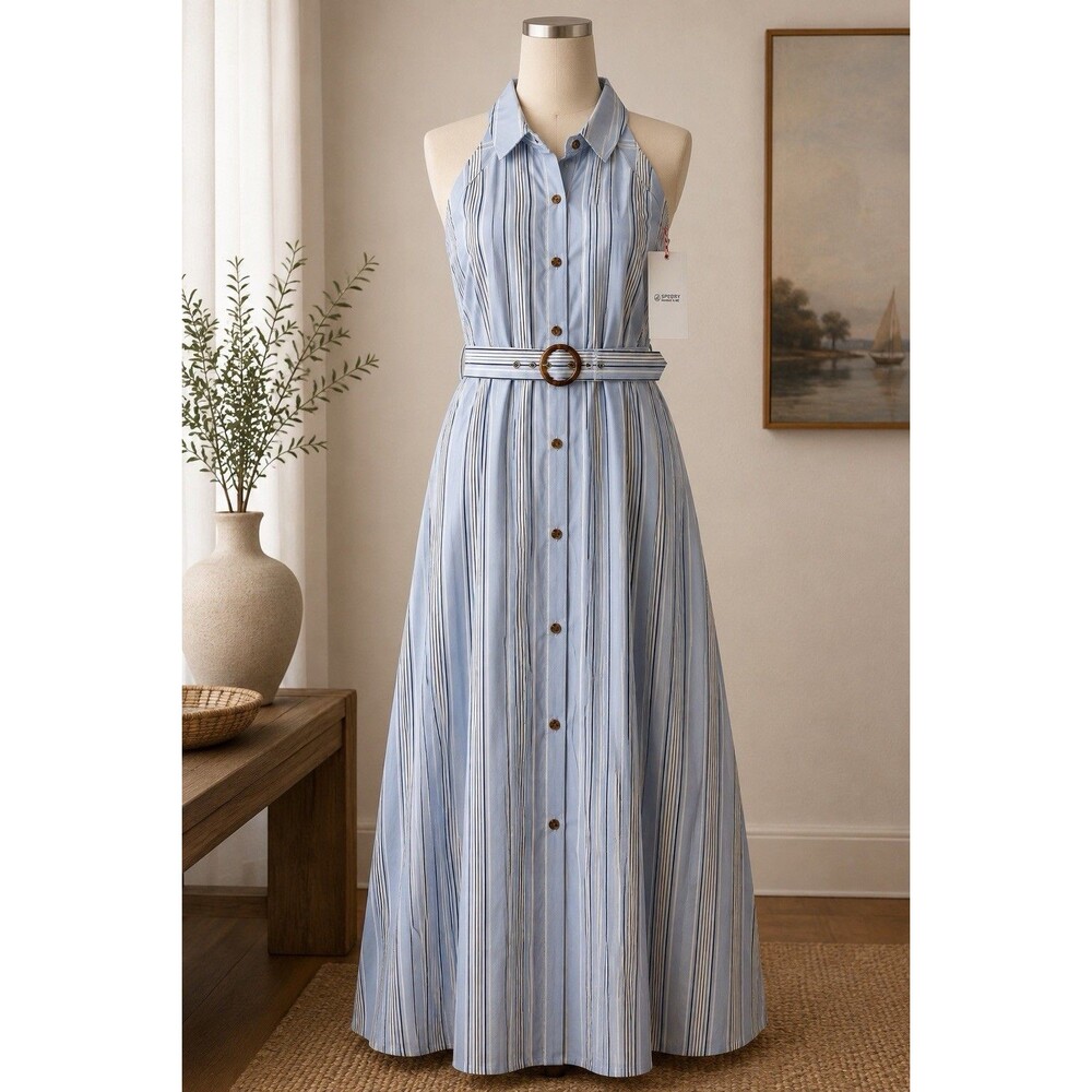 Sperry Mommy & Me Blue Striped Cotton Maxi Shirt Dress M NWT
